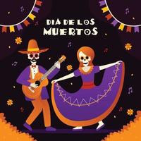 dia de los muertos dia de los muertos esqueletos bailando y tocando la guitarra vector