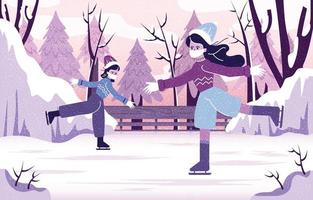 Skating on a Frozen Lake in The Forest vector