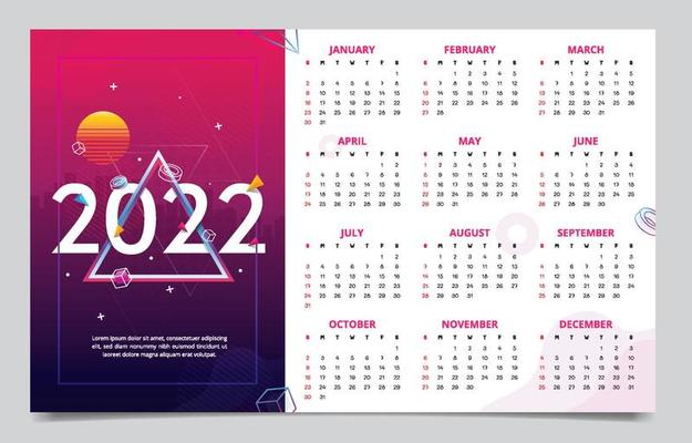 2022 Calendar Template with Abstract Shapes Theme