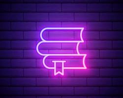 Glowing neon line Book icon isolated on brick wall background. Colorful outline concept. Vector. vector