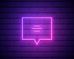 Speech bubble pink glowing neon ui ux icon. Glowing sign logo vector . Glowing speech bubble isolated on brick wall background