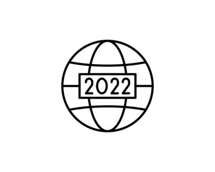 Illustration of the abstract silhouette globe and 2022 New Year numeration isolated on white background.New Year 2022 outline icon. vector