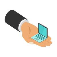 Laptop in isometric hand vector