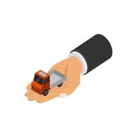 Truck in hand isometric vector