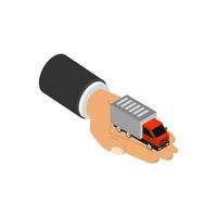 Truck in hand isometric vector