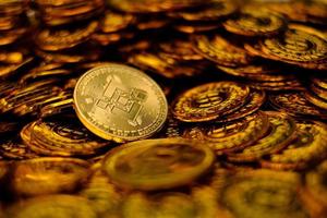 Binance coin cryptocurrency on pile gold coins a lot of photo