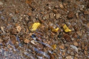 Mineral de pepita de oro puro encontrado en la mía con fuentes naturales bajo el agua foto