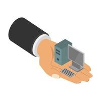 Computer in isometric hand vector