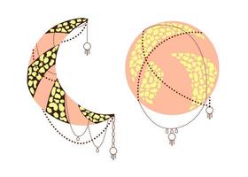 Moon and sun in boho style set. Vector illustration isolated.