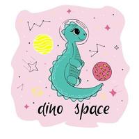 Cute cartoon dinosaur flying in space2 vector
