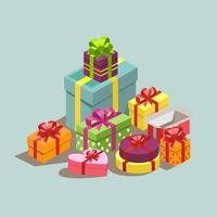 muchas cajas diferentes con regalos para las vacaciones - vector foto