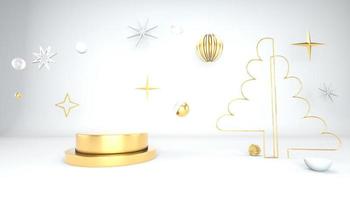 Christmas background with Christmas tree and stage for product display. 3d rendering. photo