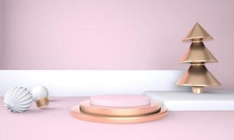Christmas background with Christmas tree and stage for product display. 3d rendering. photo