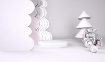 Christmas background with Christmas tree and stage for product display. 3d rendering. photo