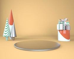Christmas background with Christmas tree and stage for product display. 3d rendering. photo