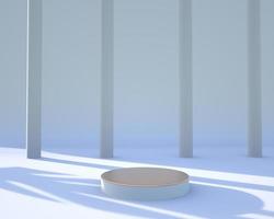 Minimal scene with geometrical forms, podiums in cream background with shadows. Scene to show cosmetic product, Showcase, shopfront, display case. 3d photo