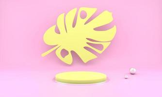 Mockup, podium, display with monstera leaves tropical plant background, 3drender photo