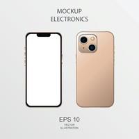 Mockup golden mobile phone on white background - Vector