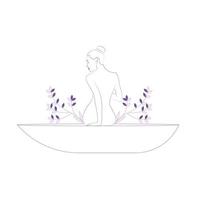 Woman relaxing and bathing in bathtub Hand drawn girl in bathtub line art vector