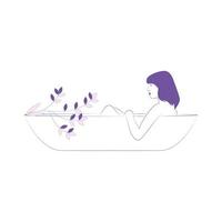 Woman relaxing and bathing in bathtub Hand drawn girl in bathtub line art vector