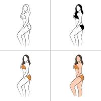 Silhouette and line art of beautiful woman body and female fitness logo template collection vector