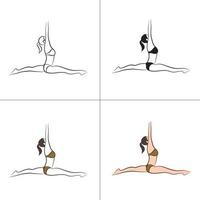 Silhouette and line art of beautiful woman body and female fitness logo template collection vector