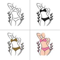 Silhouette and line art of beautiful woman body and female fitness logo template collection vector