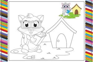 coloring cute animal cartoon for kids vector