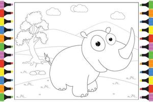 coloring cute animal cartoon for kids vector