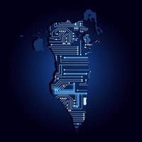 Map of Bahrain with electronic circuit. Contour map of Bahrain with a technological electronics circuit. vector