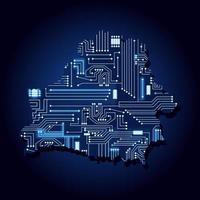 Map of Belarus with electronic circuit. Contour map of Belarus with a technological electronics circuit. vector