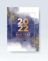 Happy new year 2022 poster or card template with watercolor wash splash vector