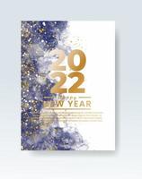 Happy new year 2022 poster or card template with watercolor wash splash vector