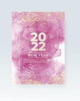 Happy new year 2022 poster or card template with watercolor wash splash vector