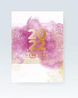 Happy new year 2022 poster or card template with watercolor wash splash vector