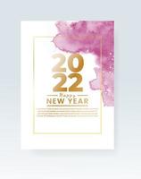 Happy new year 2022 poster or card template with watercolor wash splash vector