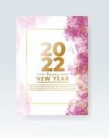 Happy new year 2022 poster or card template with watercolor wash splash vector