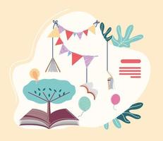 libro abierto con árbol leer aprender conocimiento vector