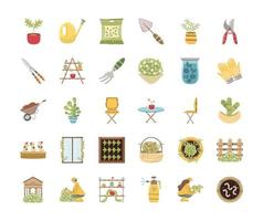 home garden icons set plant watering can scissors seeds gloves cactus vector