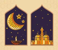 linterna de luna de la ciudad islámica de Ramadán con vela vector