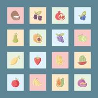 fruits fresh food nutrition icons set coconut grapes apple pear banana vector