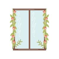 home garden window with flowers frame decoration vector