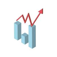 barra de diagrama de estadísticas comerciales financieras con icono de flecha estilo isométrico vector