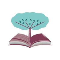 libro abierto con árbol naturaleza literatura icono de dibujos animados estilo aislado vector