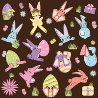 easter rabbits eggs flowers season decoration background vector