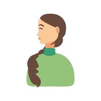 Perfil de mujer con cabello largo en estilo de dibujos animados fondo blanco. vector