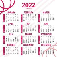New Year calendar 2022 template design Set of 12 Months vector