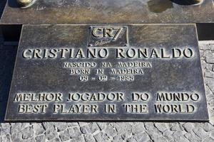 FUNCHAL, PORTUGAL, FEBRUARY 9, 2020, Christiano Ronaldo Statue in Funchal at Madeira Island, Portugal. Statue of famous Madeiran football player was created by sculptor Ricardo Velosa in 2014.