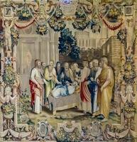 COMO, ITALY, APRIL 16, 2019 - Detail of the tapestry from Como Cathedral in Italy. Como Cathedral is the Roman Catholic cathedral opened at 1396. photo