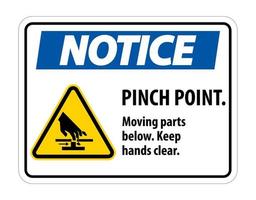 Notice Pinch Point, Moving Parts Below, Keep Hands Clear Symbol Sign Isolate on White Background,Vector Illustration EPS.10 vector